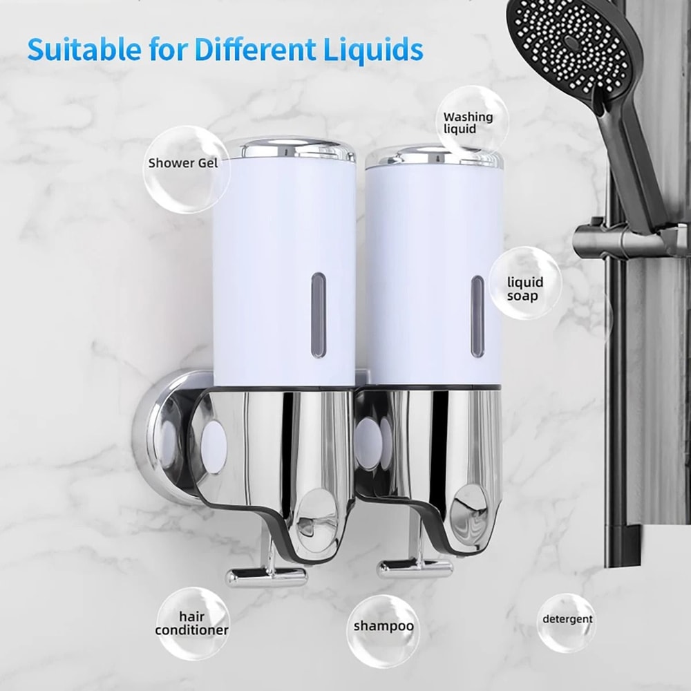 WallMounted Soap And Shampoo Dispenser 500ML Manual Press Bathroom Organizer With Single Double Or 2
