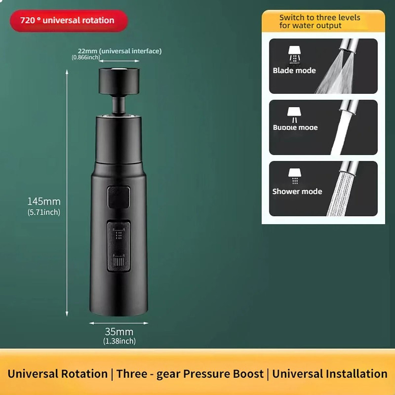 Universal 720 Degree Swivel Kitchen Faucet Sprayer Three Mode Adjustable Water Flow Tap Extender Wi 6