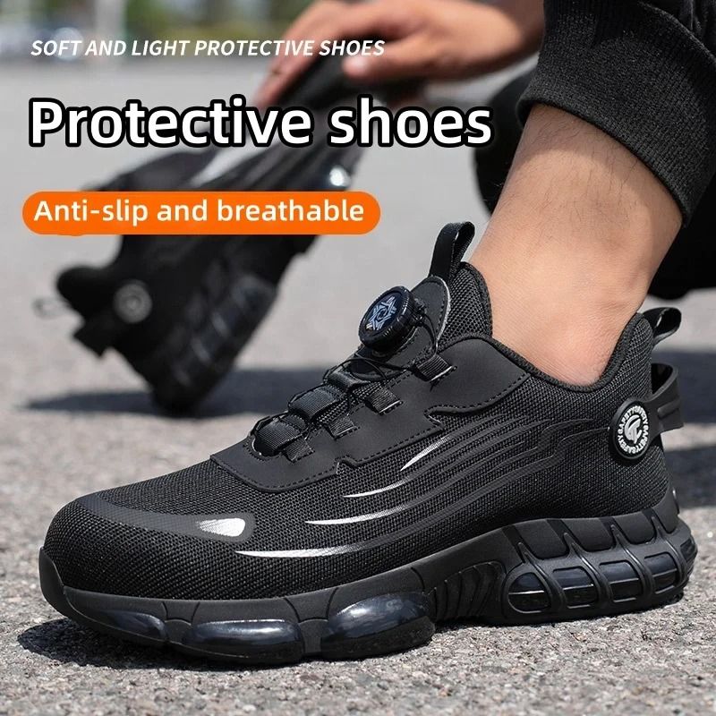 Rotating Button Safety Work Shoes For Men Durable Protective AntiImpact SlipResistant Work Boots 1