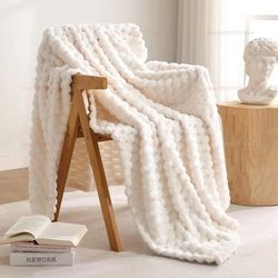 super soft flannel throw blanket silky fleece 3d cloud jacquard lightweight bed blanket for all seasons