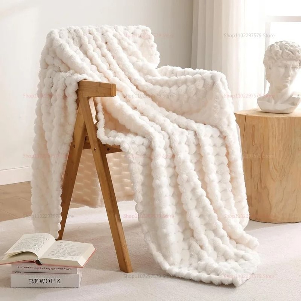 Super Soft Flannel Throw Blanket Silky Fleece 3D Cloud Jacquard Lightweight Bed Blanket For All Sea 1