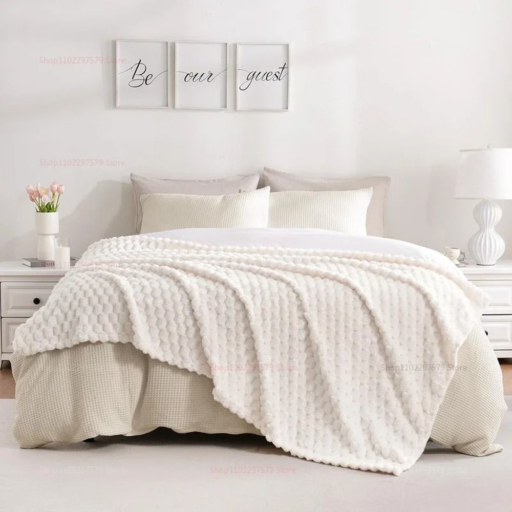 Super Soft Flannel Throw Blanket Silky Fleece 3D Cloud Jacquard Lightweight Bed Blanket For All Sea 2
