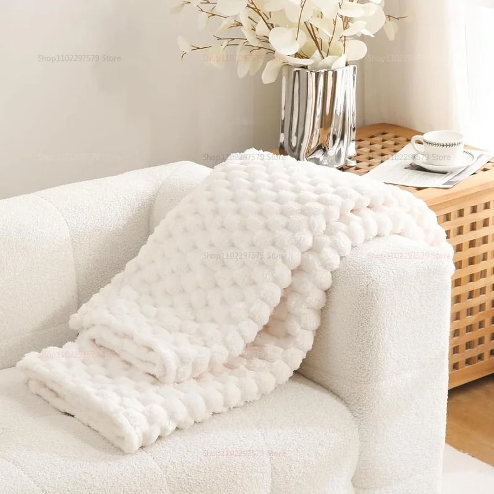 Super Soft Flannel Throw Blanket Silky Fleece 3D Cloud Jacquard Lightweight Bed Blanket For All Sea 3