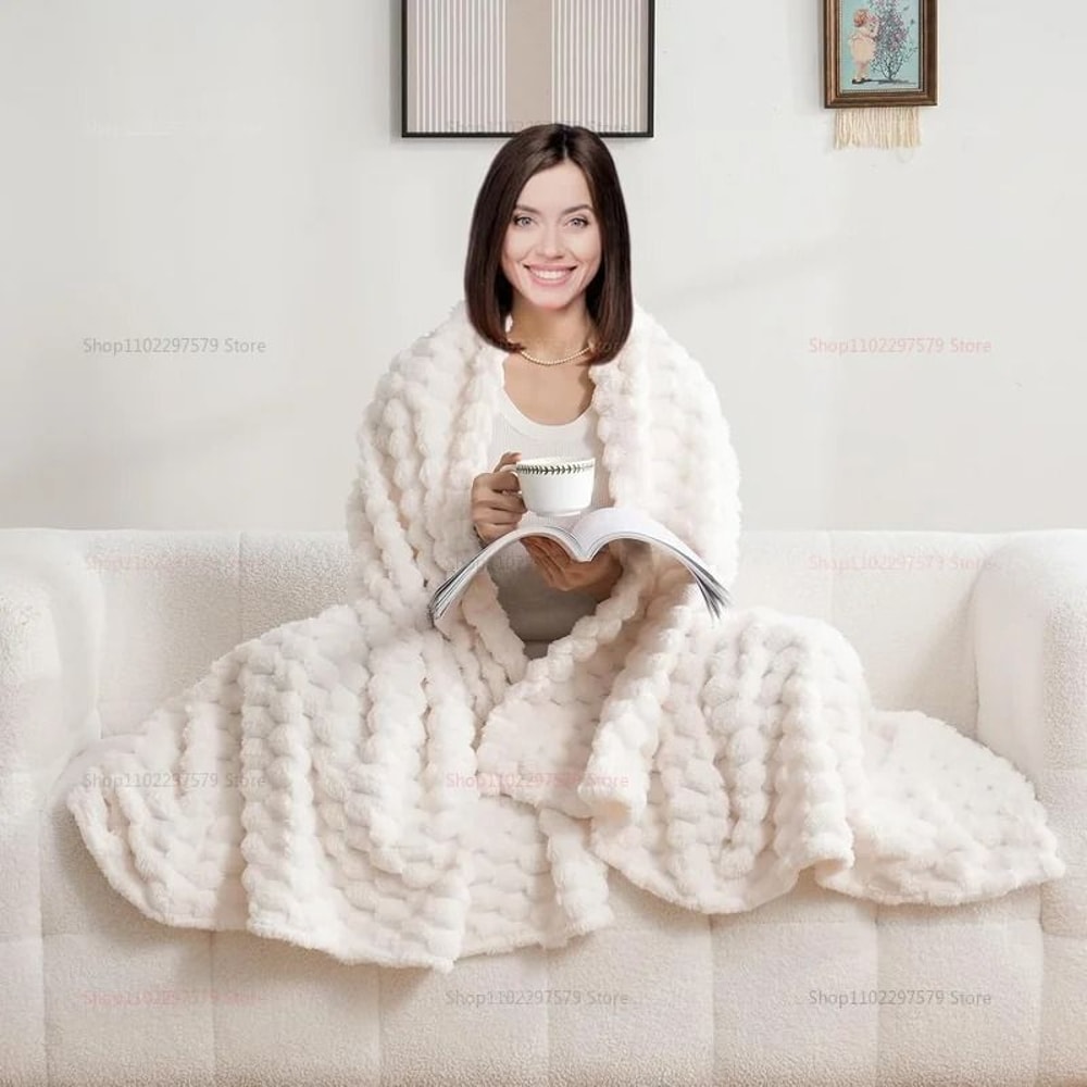Super Soft Flannel Throw Blanket Silky Fleece 3D Cloud Jacquard Lightweight Bed Blanket For All Sea 4