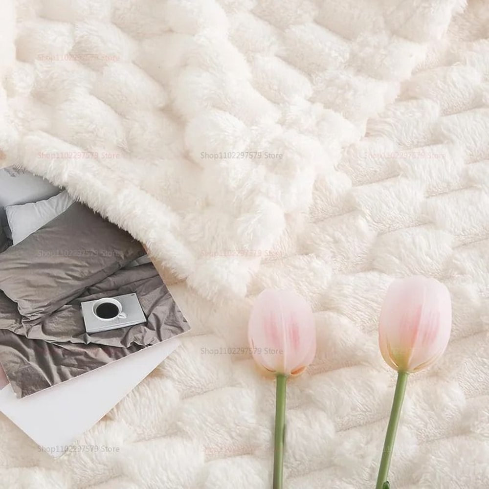 Super Soft Flannel Throw Blanket Silky Fleece 3D Cloud Jacquard Lightweight Bed Blanket For All Sea 6