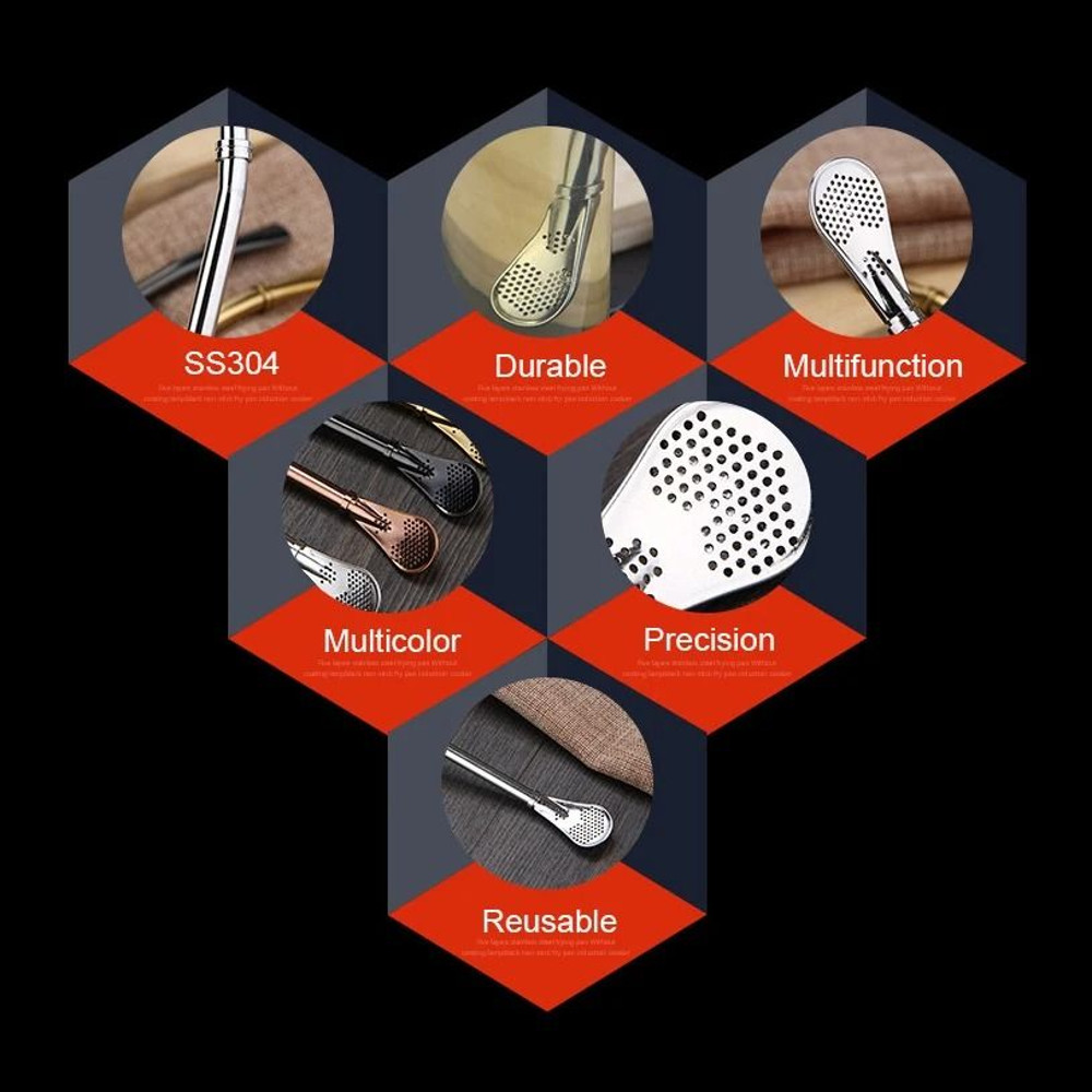 Reusable Stainless Steel Yerba Mate Straw Filter Set With Cleaning Brush 5