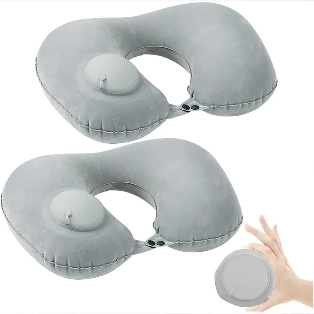 Inflatable Neck Pillow With BuiltIn Air Pump For Travel And Camping 3