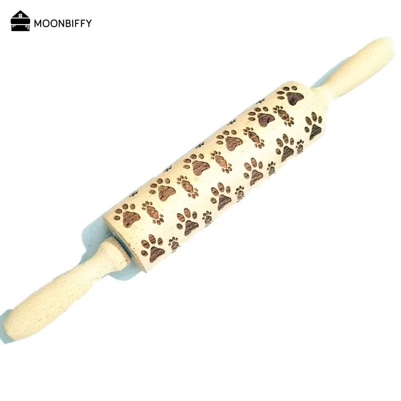Christmas Embossed Wooden Rolling Pin 1378 Inch Beech Wood Cookie Roller With Snowflake And Elk Pat 14