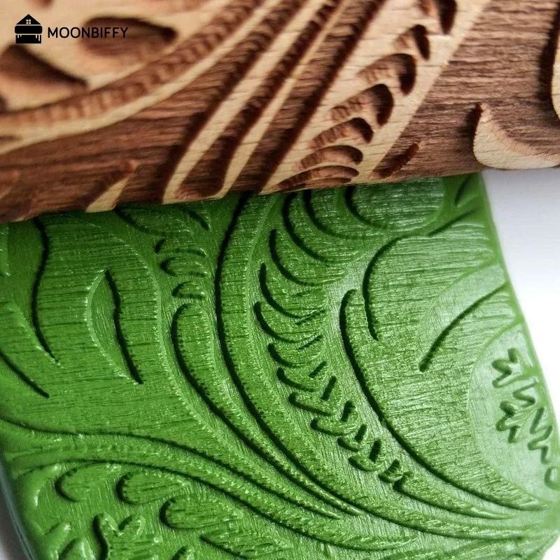 Christmas Embossed Wooden Rolling Pin 1378 Inch Beech Wood Cookie Roller With Snowflake And Elk Pat 5