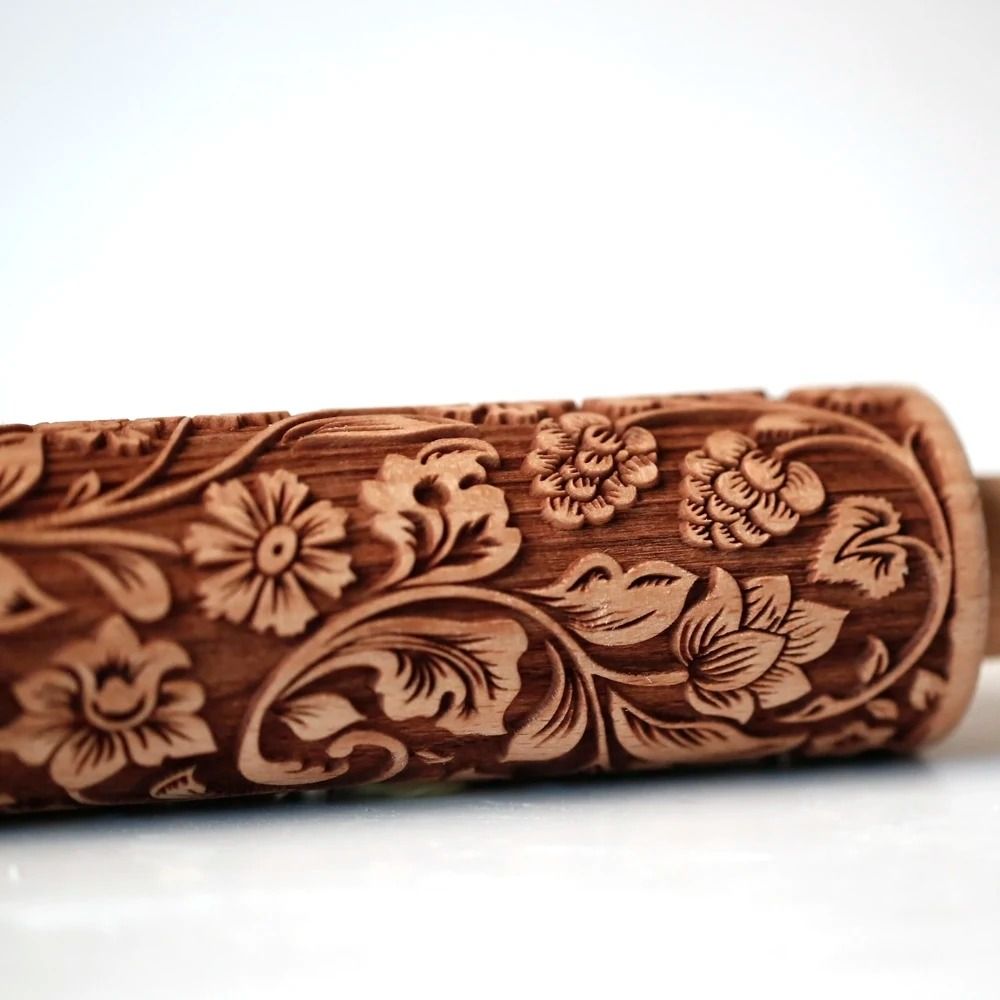 European Retro Flower Embossed Wooden Rolling Pin 1378 Inch Beech Wood Cookie Roller 5