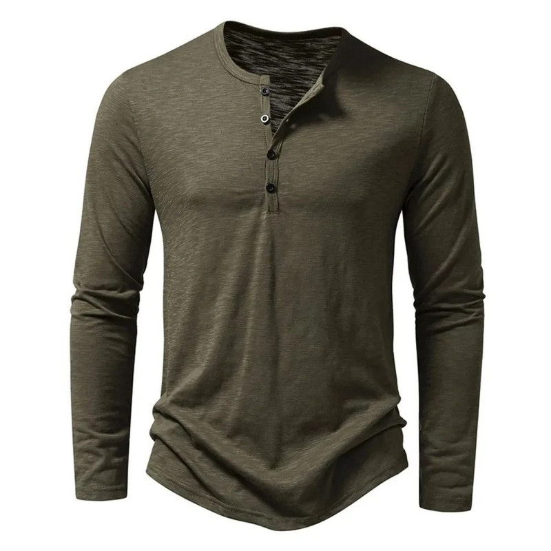 Men Cotton Long Sleeve Henley Shirt Casual Slim Fit Top 2