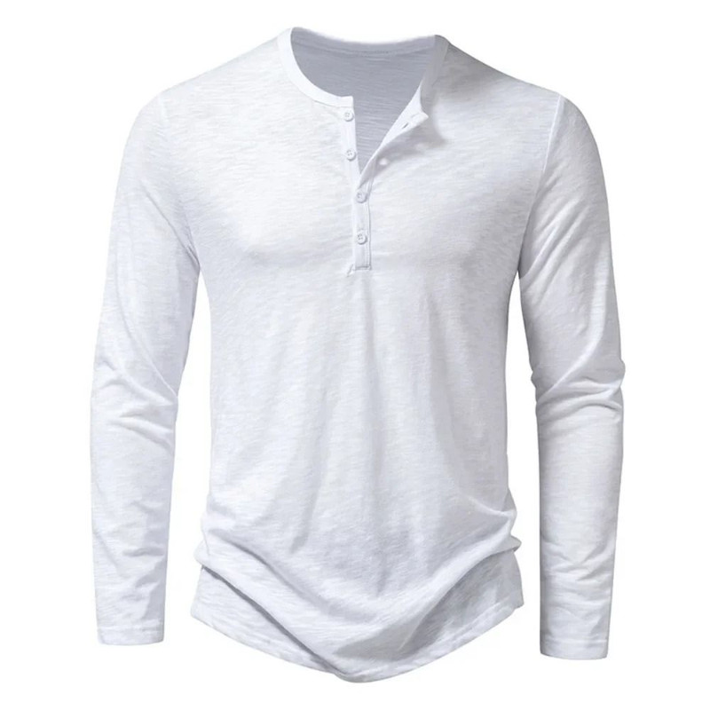 Men Cotton Long Sleeve Henley Shirt Casual Slim Fit Top 3