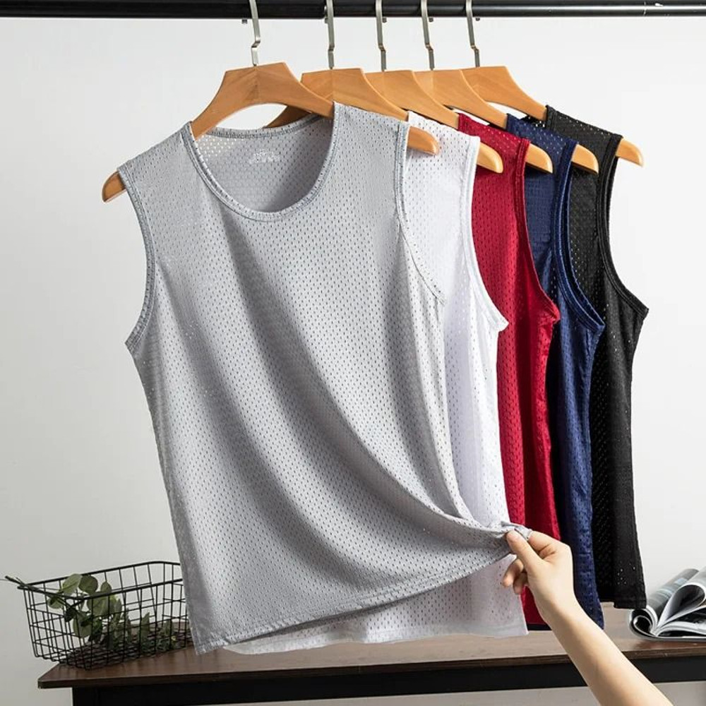 Men Mesh Tank Top Fitness Sleeveless Shirt Breathable Gym Vest 2