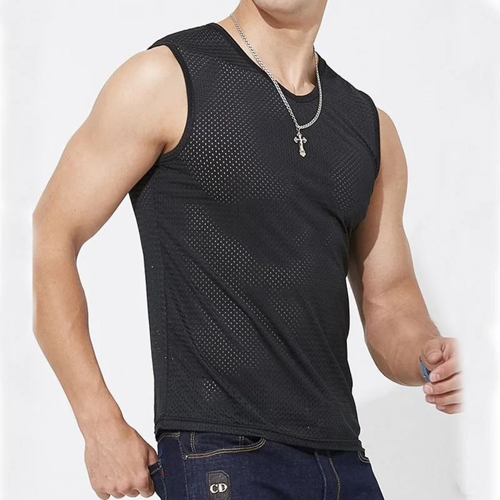 Men Mesh Tank Top Fitness Sleeveless Shirt Breathable Gym Vest 3