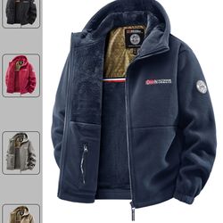 men outdoor hooded jacket warm casual zip up coat