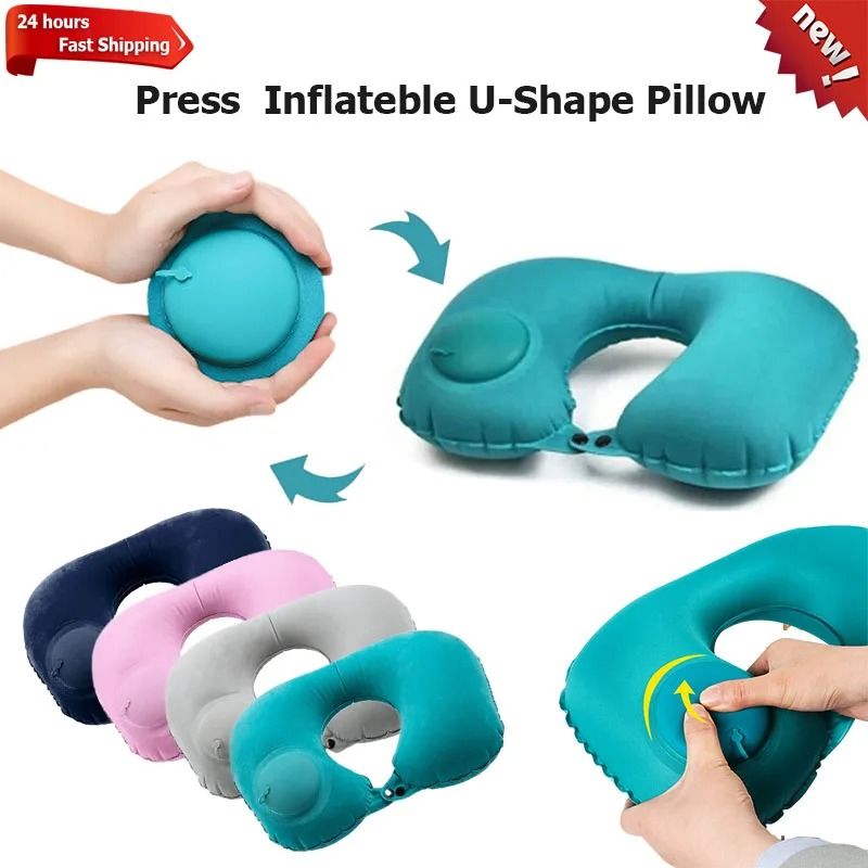 Inflatable UShape Travel Pillow With BuiltIn Pump 1