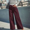 Womens Burgundy High Waist Stretch WideLeg Jeans 3