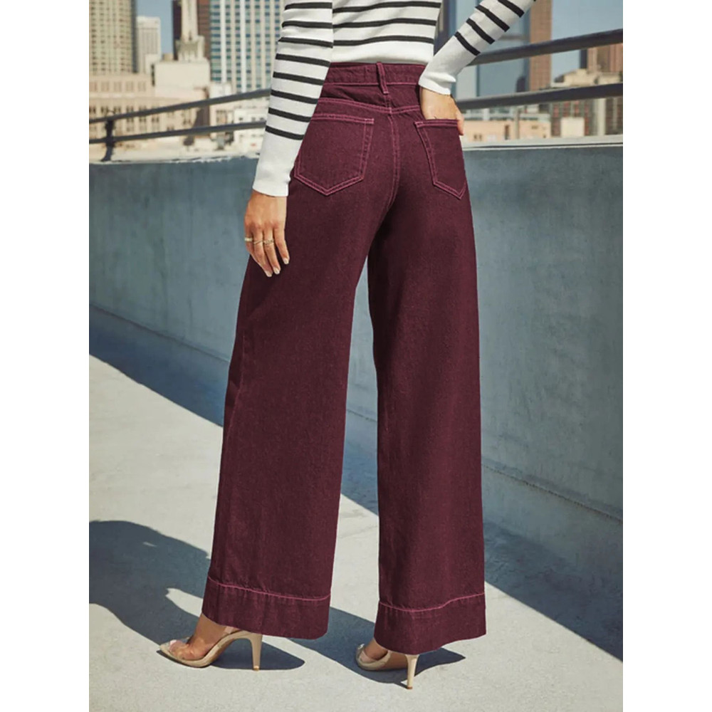 Womens Burgundy High Waist Stretch WideLeg Jeans 6