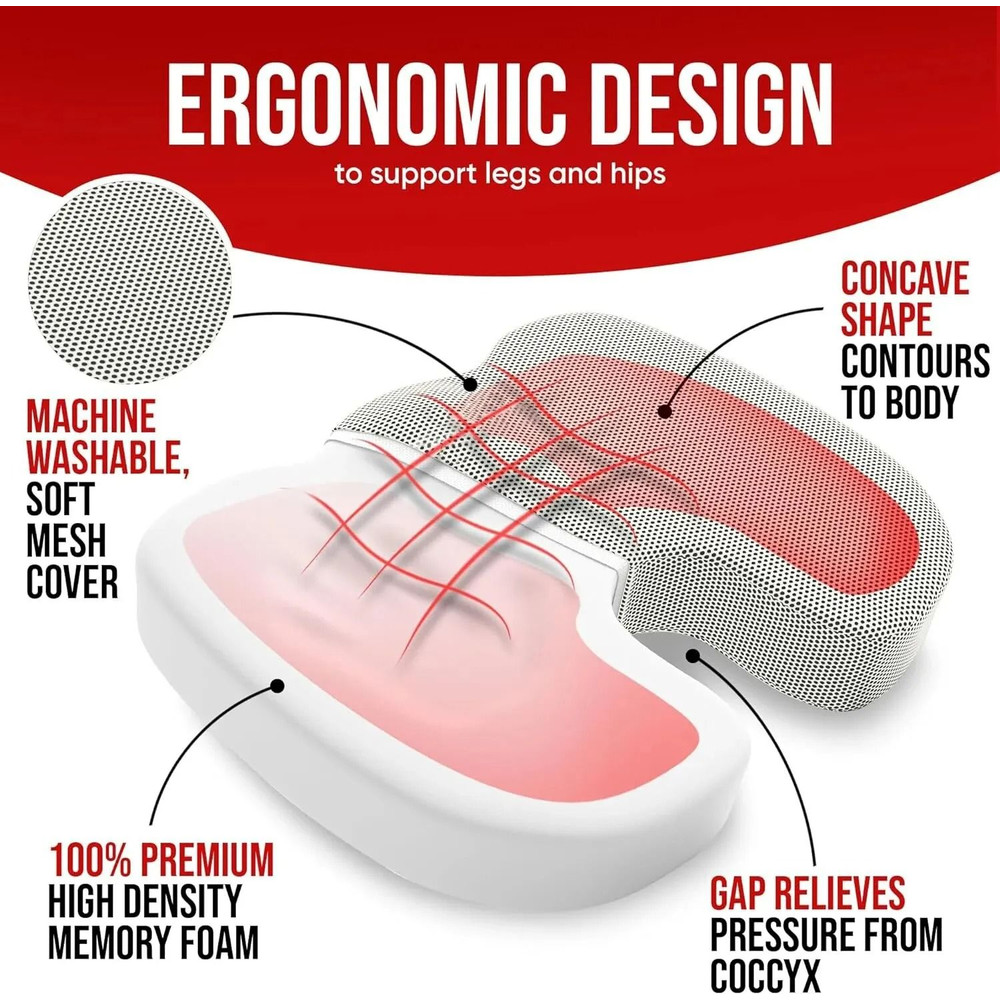 Ergonomic Memory Cotton Seat Cushion Orthopedic Office And Car Chair Pad For Back Pain Relief 2