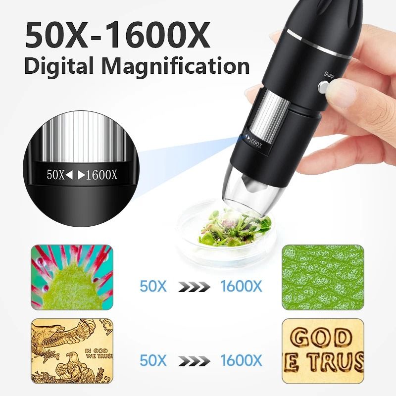 1600X USB Digital Microscope With 1080P HD Camera And Adjustable 8 LED Lights Compatible With Andr 2