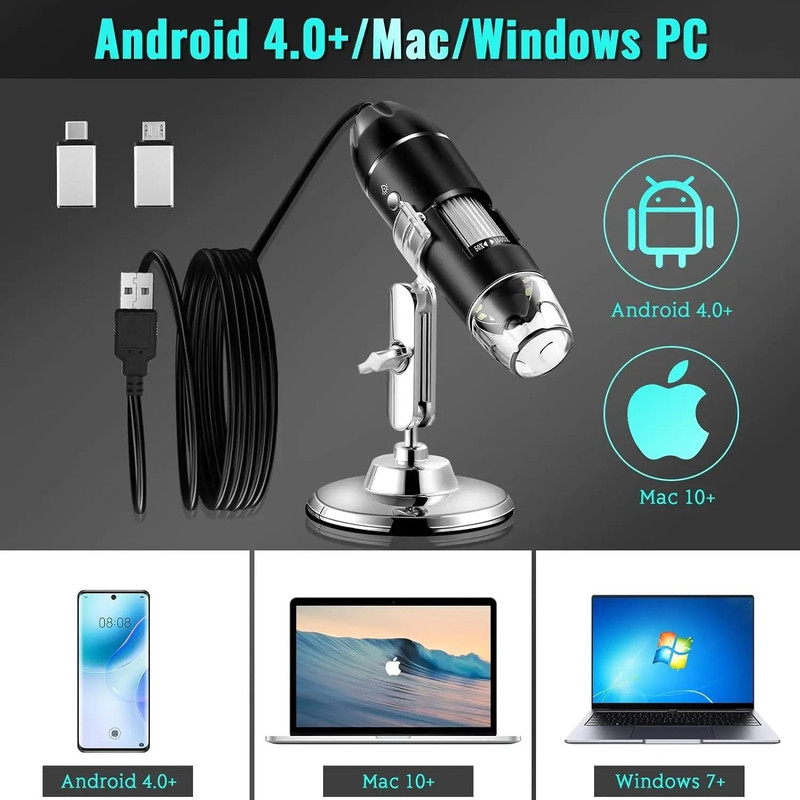 1600X USB Digital Microscope With 1080P HD Camera And Adjustable 8 LED Lights Compatible With Andr 6