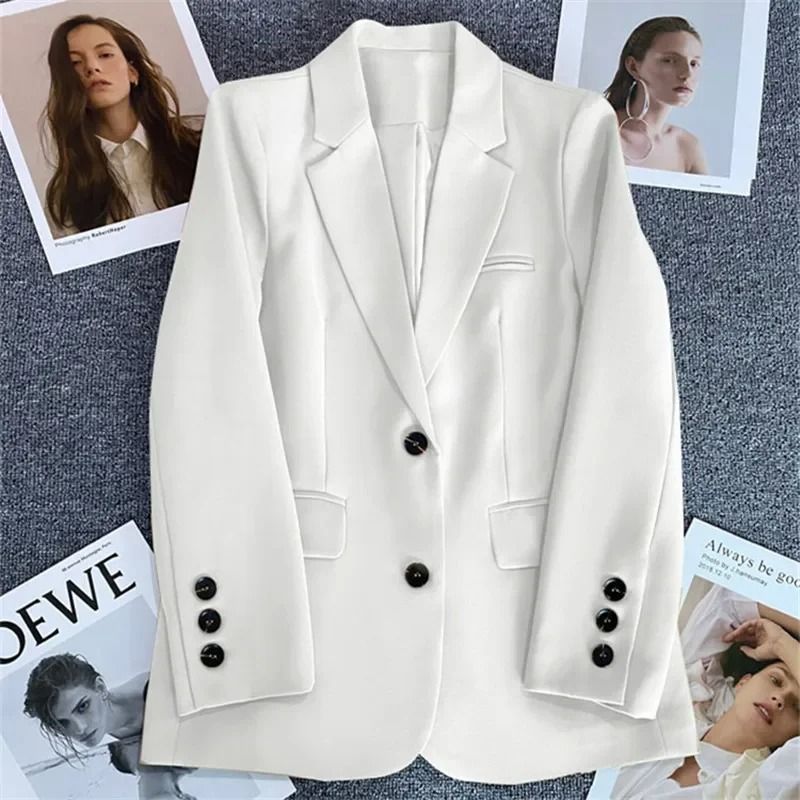 Elegant Office Blazer For Women Long Sleeve Single Button Suit Jacket 9