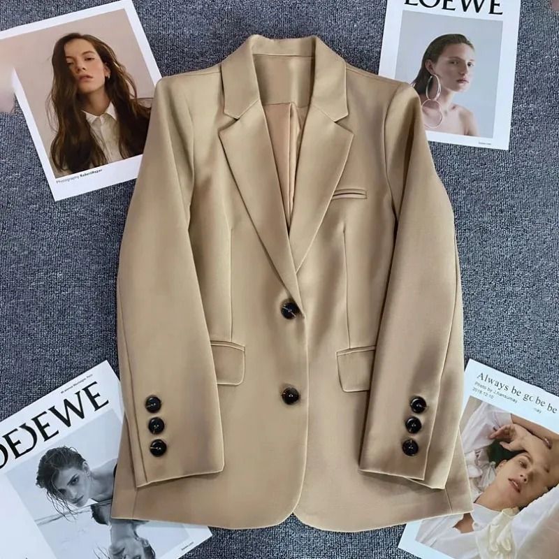 Elegant Office Blazer For Women Long Sleeve Single Button Suit Jacket 2