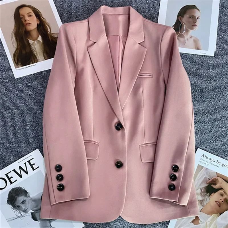 Elegant Office Blazer For Women Long Sleeve Single Button Suit Jacket 8