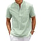 Mens Cotton Linen Short Sleeve Henley Shirt With Pocket 10