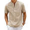 Mens Cotton Linen Short Sleeve Henley Shirt With Pocket 1