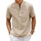Mens Cotton Linen Short Sleeve Henley Shirt With Pocket 1