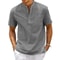 Mens Cotton Linen Short Sleeve Henley Shirt With Pocket 3