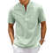 Mens Cotton Linen Short Sleeve Henley Shirt With Pocket 5