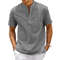 Mens Cotton Linen Short Sleeve Henley Shirt With Pocket 7