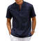 Mens Cotton Linen Short Sleeve Henley Shirt With Pocket 13