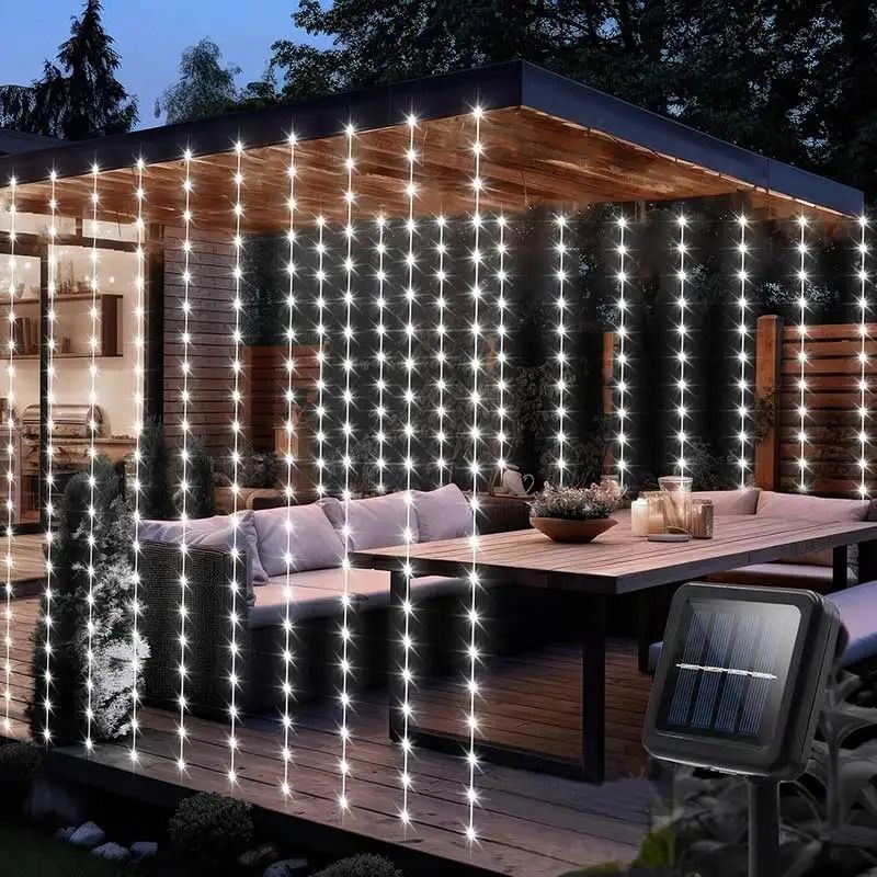 Solar Curtain Fairy Lights Outdoor Waterproof 300 LED String Light 6