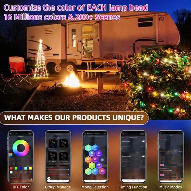 RGBIC Bluetooth LED String Light WS2812B USB Music Dream Color Light 1