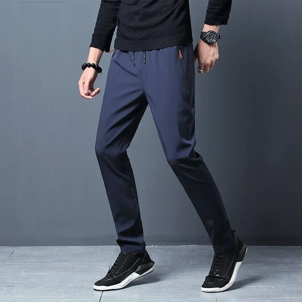 Mens Casual Straight Pants Elastic Waist Slim Fit Joggers 1