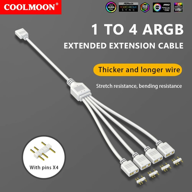 ARGB Chassis Fan Splitter 5V 3PIN Connector 1 To 234 Motherboard Extension Cable 0