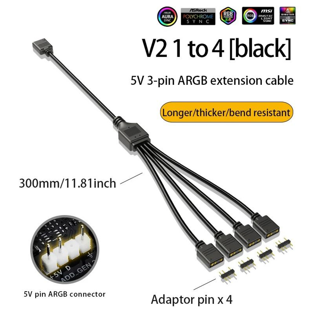 ARGB Chassis Fan Splitter 5V 3PIN Connector 1 To 234 Motherboard Extension Cable 6
