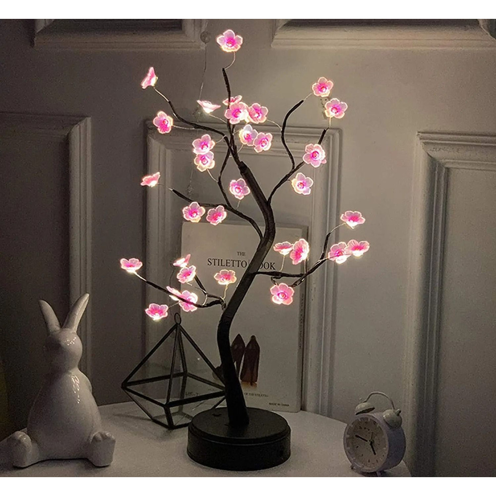 Cherry Blossom LED Bonsai Tree Lamp USB Or Battery Powered Touch Switch Warm White Light For Home 1