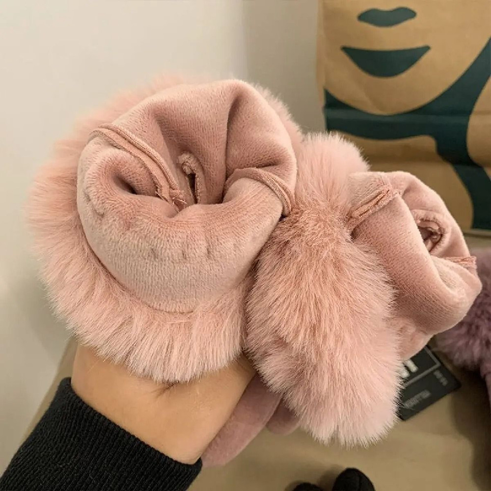 Women Winter Touchscreen Suede Gloves With Plush Cuff And Fleece Lining 4