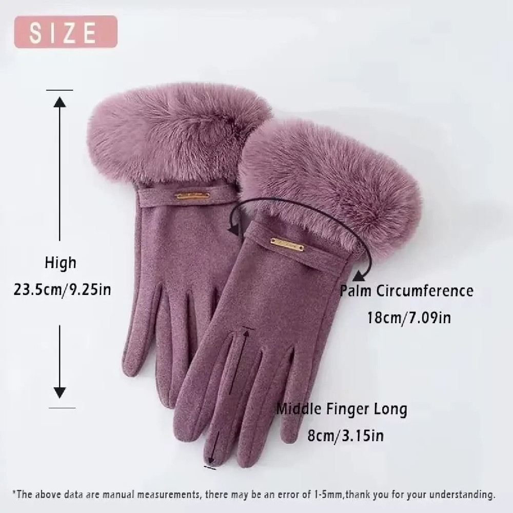 Women Winter Touchscreen Suede Gloves With Plush Cuff And Fleece Lining 5