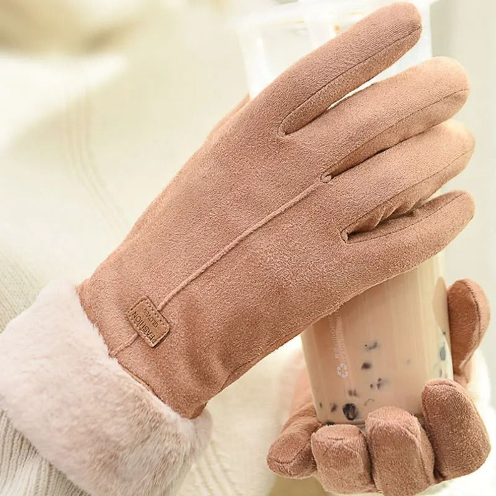 Women Winter Furry Warm Full Finger Mittens With Soft Lining And Outdoor Touchscreen Design 1