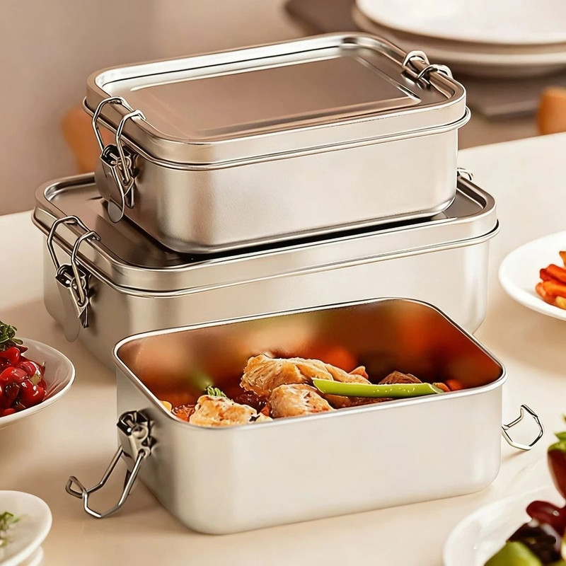 304 Stainless Steel Bento Box Portable Metal Lunch Box For Kids And Adults With Lockable Clips 0