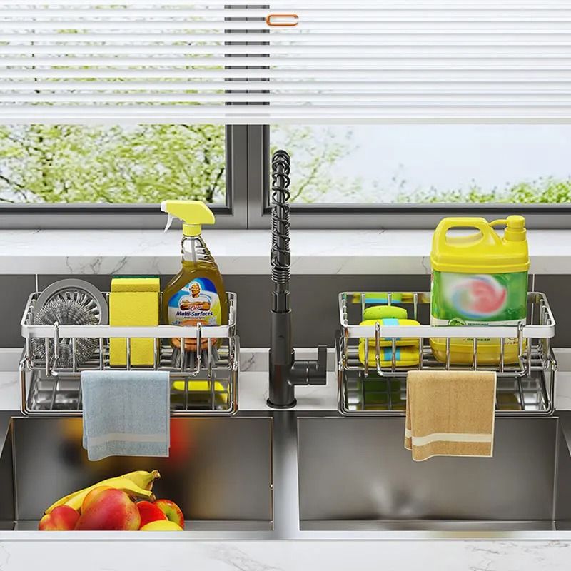 Stainless Steel Kitchen Sink Rack Organizer For Sponge Soap And Towel Storage 1