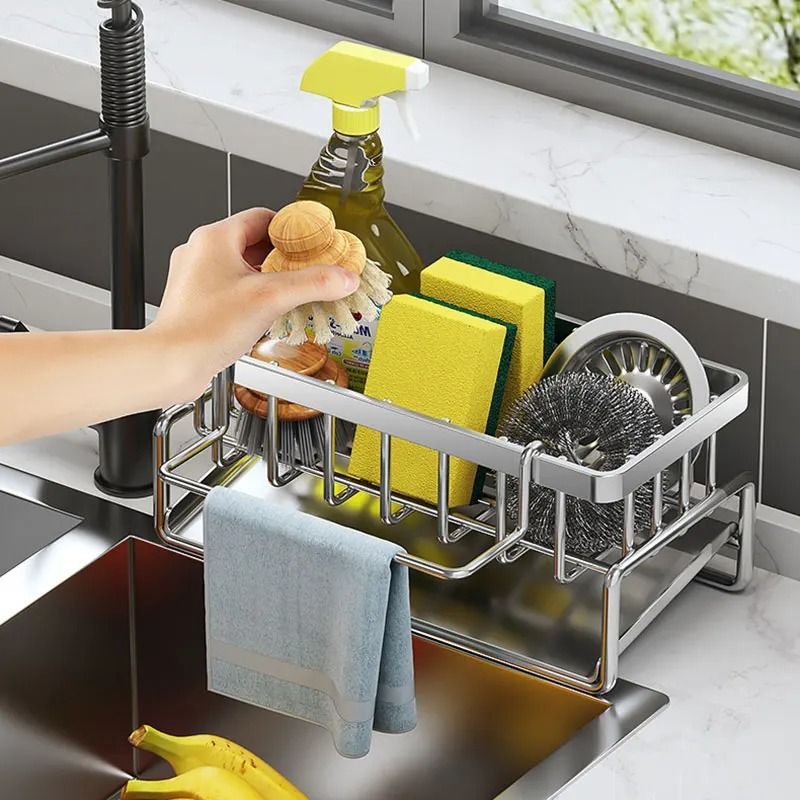 Stainless Steel Kitchen Sink Rack Organizer For Sponge Soap And Towel Storage 3