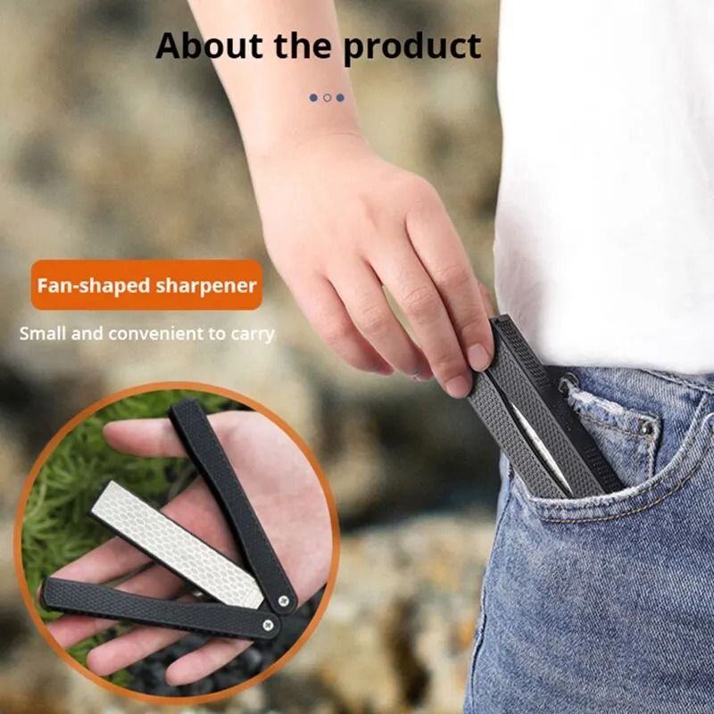 Portable DoubleSided Diamond Knife Sharpener With Folding Handle 3