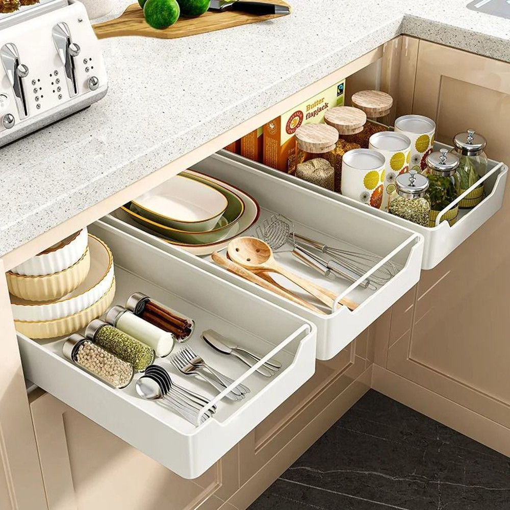 Kitchen Storage Rack Slide Rail Pull Out Nail Free Installation High Temperature Detachable Split D 1