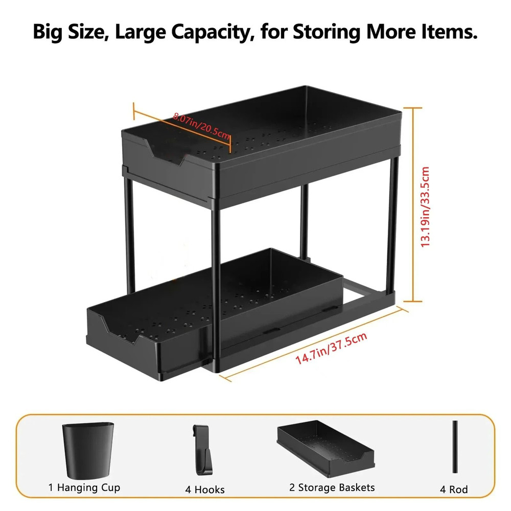 Two Tier Under Sink Organizer Sliding Cabinet Storage Rack 18